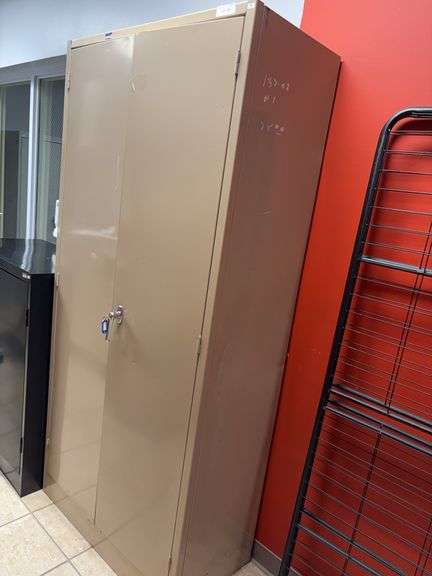 Beige tall locking storage cabinet 36x18x78 image
