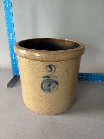 Salt glaze 2 gallon crock, rough area around rim image