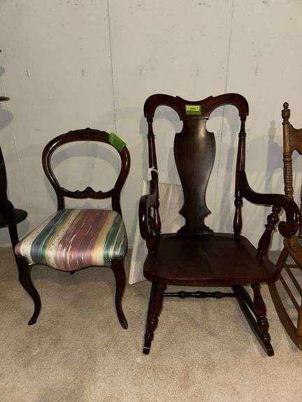 Mahogany arm rocker and walnut parlor chair