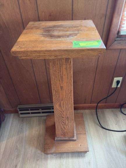 3’ tall oak plant stand, see photos for condition image