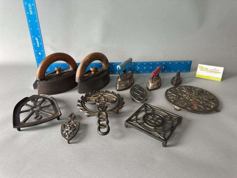 Five sad irons, 3 are toys, 5 trivets image