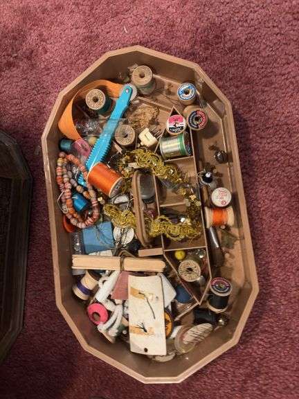 2 sewing boxes and binoculars for long range sewing