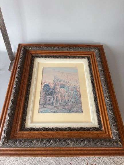 20x30 ornate framed "Horse Drawn Corn Harvest" by Felix Summers image