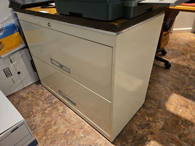 Metal Two Drawer Lateral File Cabinet, 36 x 18 x 30h, Stair Carry, File Cabinet Only image