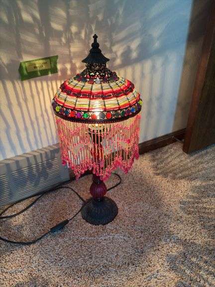 22” tall table lamp with beaded shade