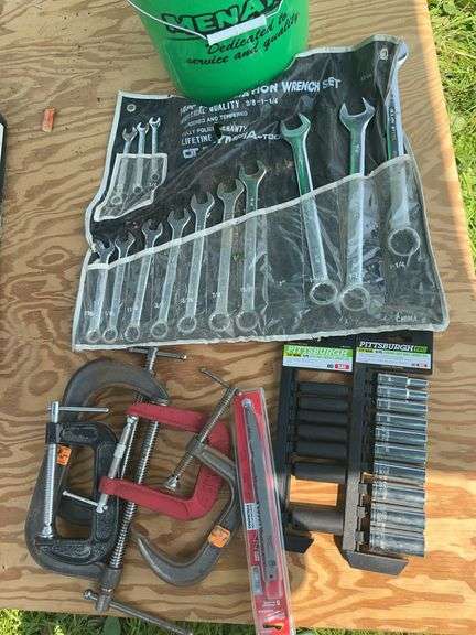 Wrench set, C clamps, sockets, sawzall blades image