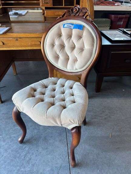 Antique Queen Anne leg carved rose back padded side chair image