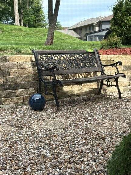 4' park bench and gazing ball image