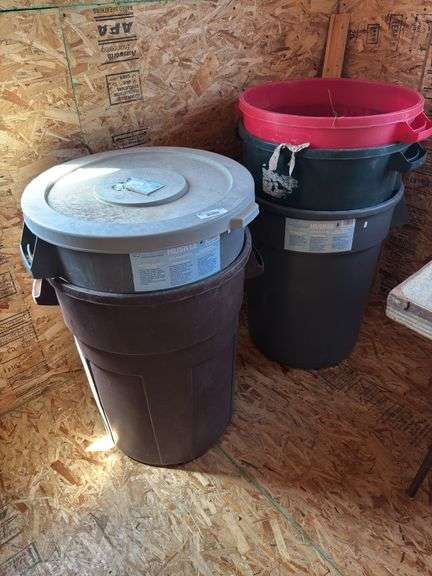 Five plastic trash cans image