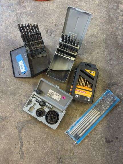 Three drill indexes, hole saws, and wood bits image