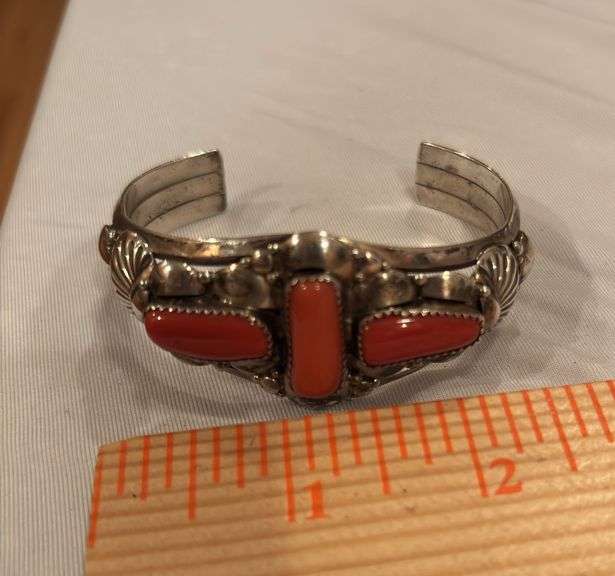 CN Navajo Sterling And Coral cuff bracelet image