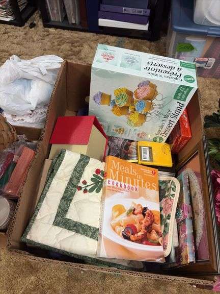 Baskets, Wilton dessert stand, photo albums, holiday napkins & cups, decor, etc