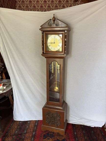 Grandmother walnut framed clock, Made in Western Germany 16 x 11 x 72” tall image