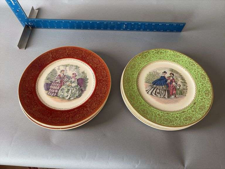 Fourteen Godey plates, 10 are red edge, 4 green edge image