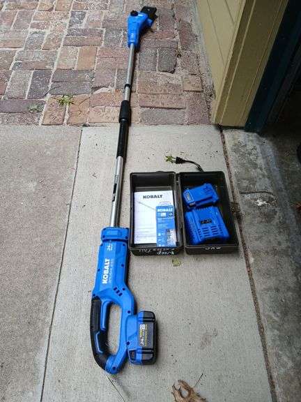 Kobalt 24V pole saw, and 6" pruning chainsaw, Charger, (1) 4Ah, 3 2Ah batteries, new chain and manuals image