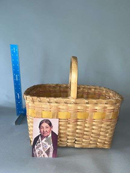 Basket w/handle 11 x 16  Believe this to be an Emma Big Bear basket, local Marquette basket maker, check out the story about the basket maker, link in description image