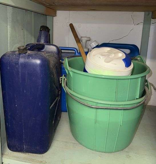 Water storage containers, plastic buckets and water jug image
