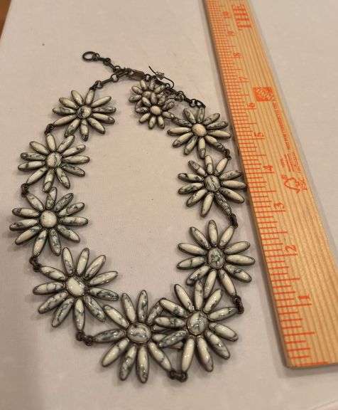 Sterling Necklace and earrings looks like White Buffalo Turquoise image