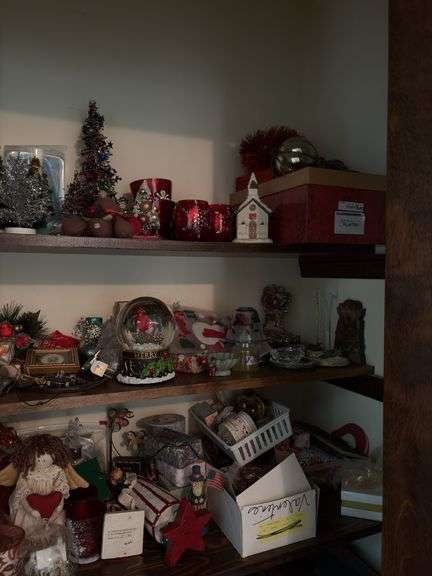 3 shelves of Holiday Decor