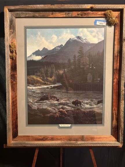 Signed and numbered Barbara Peets print “The Salmon Run” 34 x 40 image