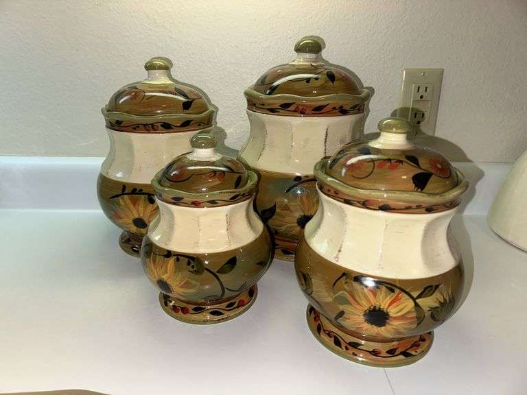 Canister set and serving tray Tray has hairline crack, see photos