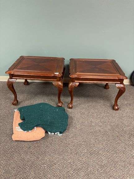 Two end tables, throws image