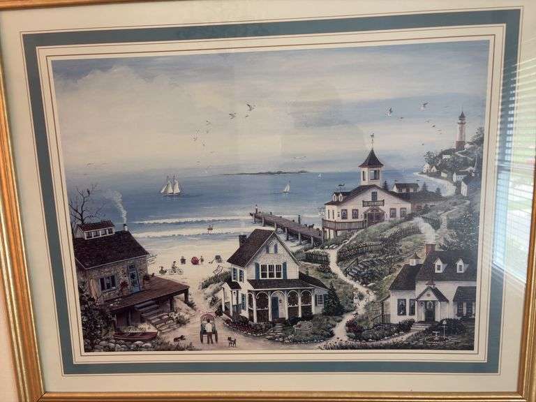 MA Vessey "Seaside Village" print 31 x 24
