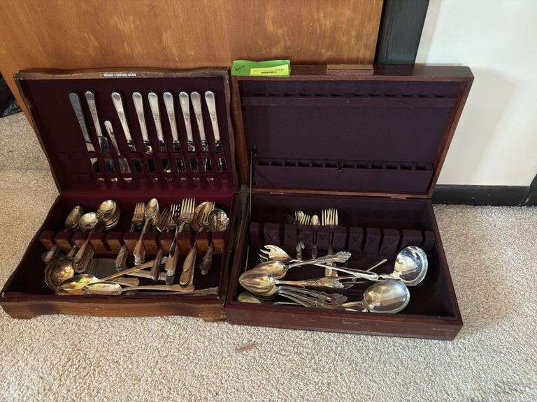 Two flatware trays with flatware, various pieces image