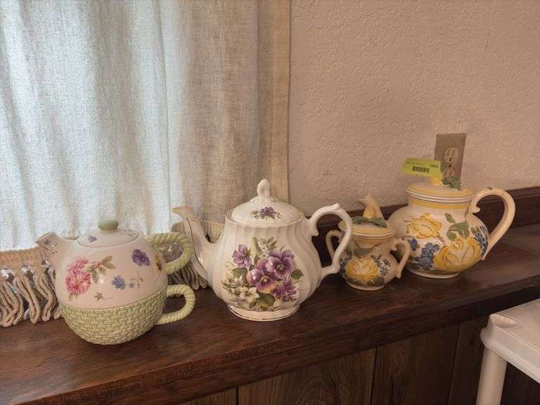 Crown Dorset teapot, Hallmark teapot, Red Wing tea pot with matching sugar The handle on the Red Wing teapot has been repaired image
