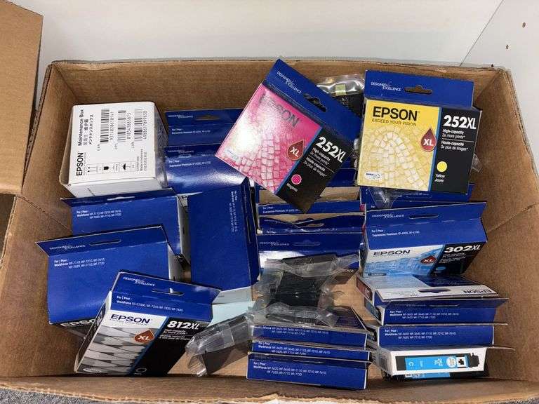 Many office supplies-paper, binder clips, paper clips, ink cartridges, etc