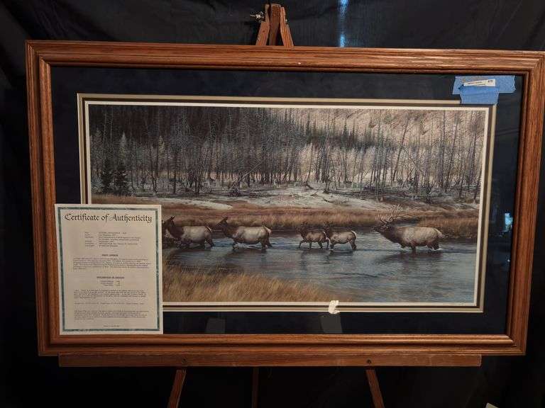 Signed and numbered print by Carl Brenders “Autumn Procession – Elk” 42 x 28 1/2 image