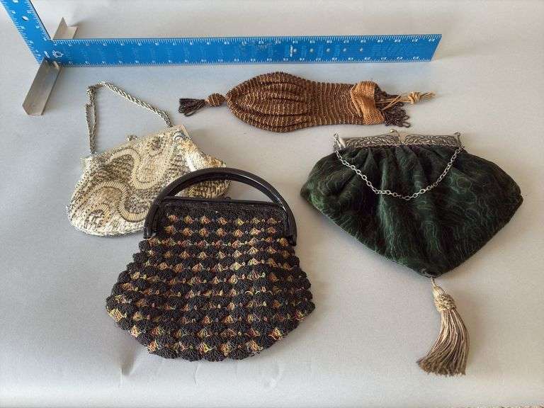 Vintage purses, beaded, hard plastic handle, metal closure image