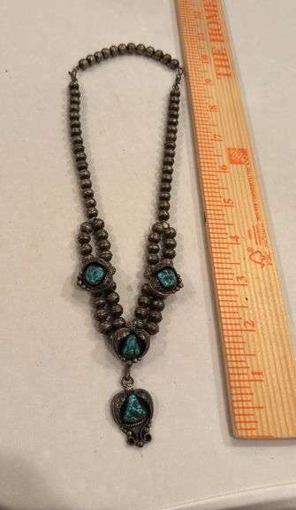 Spiderweb Turquoise Native American Necklace with Pendant image