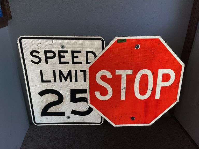 DOT approved STOP  & SPEED LIMIT 25 road signs 30" tall image