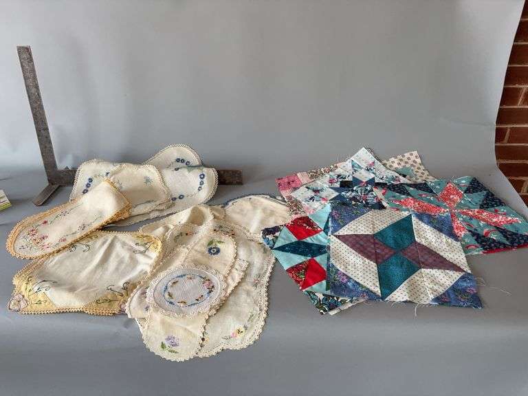 (12) 12x12 quilt blocks, various other handiwork pieces image