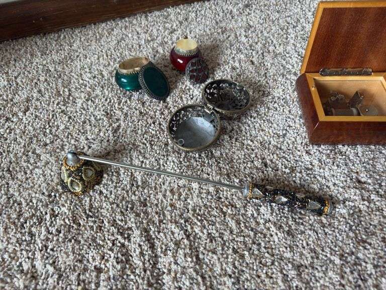 Decorated candle snuffer, trinket boxes
