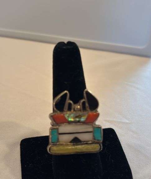 Vintage Kachina Ring/Zuni inlaid style, no markings, size approximately 8 image
