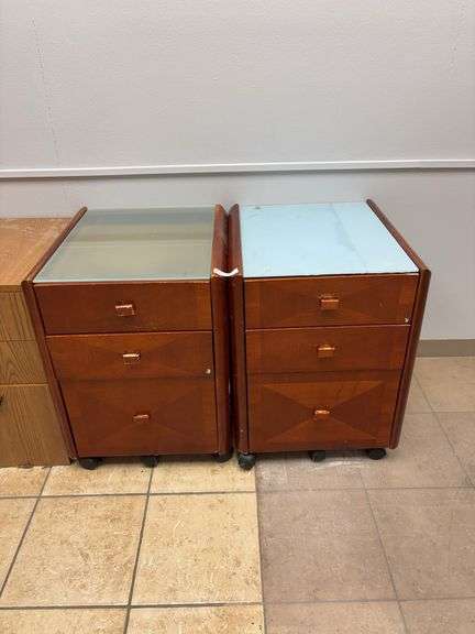 Two pedestal bases with drawers on glides and bases have rollers 20x22x26 image