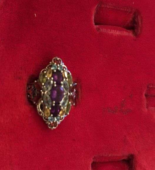 Multi stone ring marked STS 925 size approximately 6 image