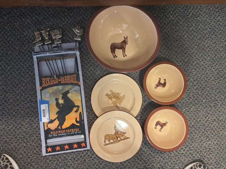Buckaroo barbecue wild West skewers and western themed bowl and plate set image