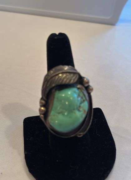 Vintage Native American Turquoise ring, marked, stone moves slightly, size approximately 7 image
