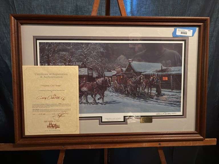 Signed and number Gary Carter print “Virginia City Stage“ with certificate of authenticity  31 x 20 image