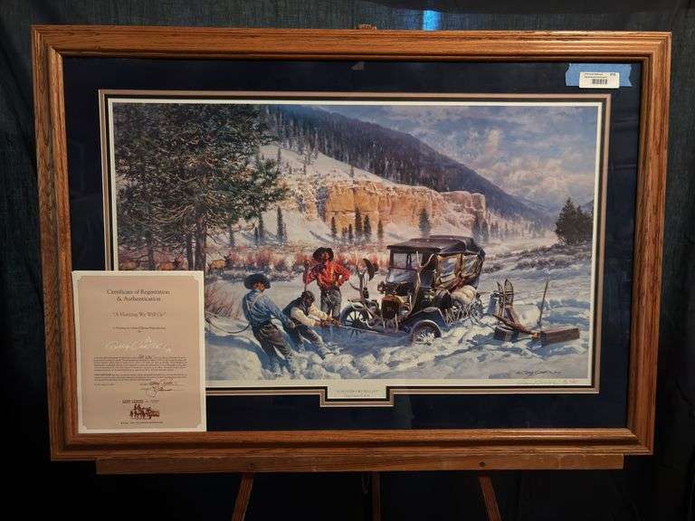 Signed and numbered Gary Carter print “A Hunting We Will Go” with certificate of authenticity 41 1/2 x 29 image