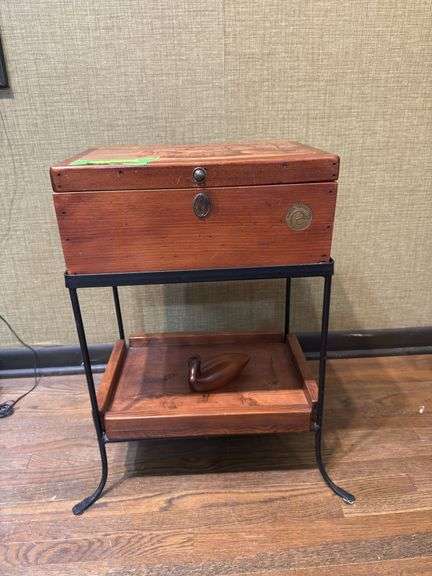 10D x 15L x 22H Ducks Unlimited lift top box on metal stand, it’s full of shoe shine supplies! image