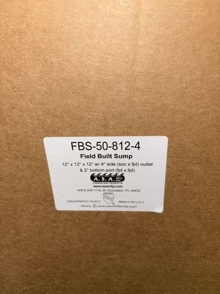 ASA field built sump 12x12x12 w/ 4” side outlet and 2” bottom port Part FBS-50-812-4 image