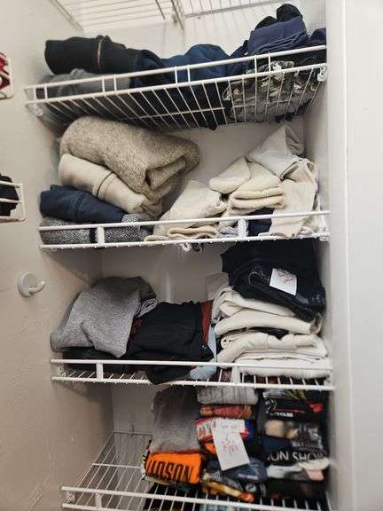 Harley Davidson Shirts Size M, Men's Long Johns Size M, Men's Sweaters (Bring Boxes to Pack), Top 4 Shelves in Closet image