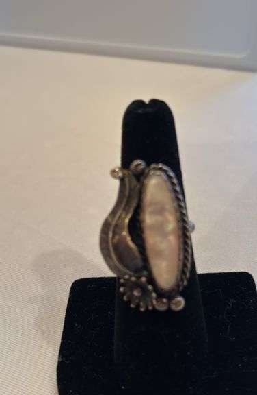 Native American Mother of Pearl Ring, no markings, size approximately 7 image