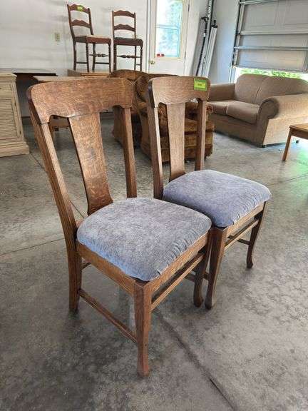Pair oak T back chairs