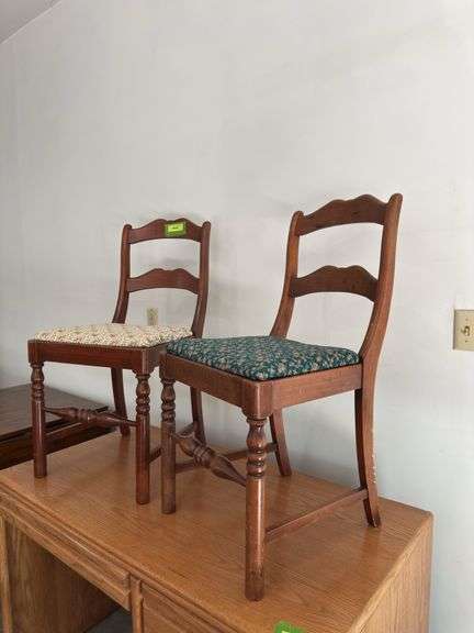 Pair walnut dining chairs