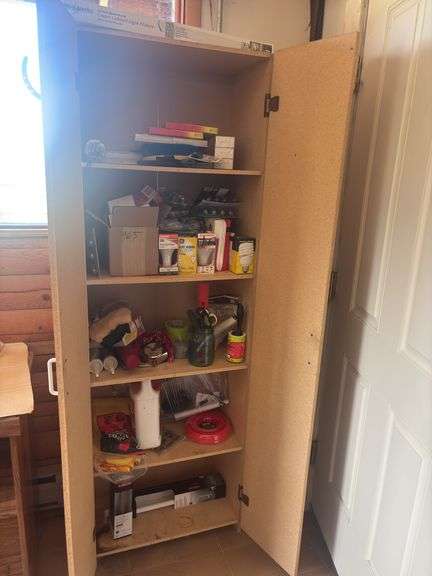 Double door storage cupboard full of household care items image